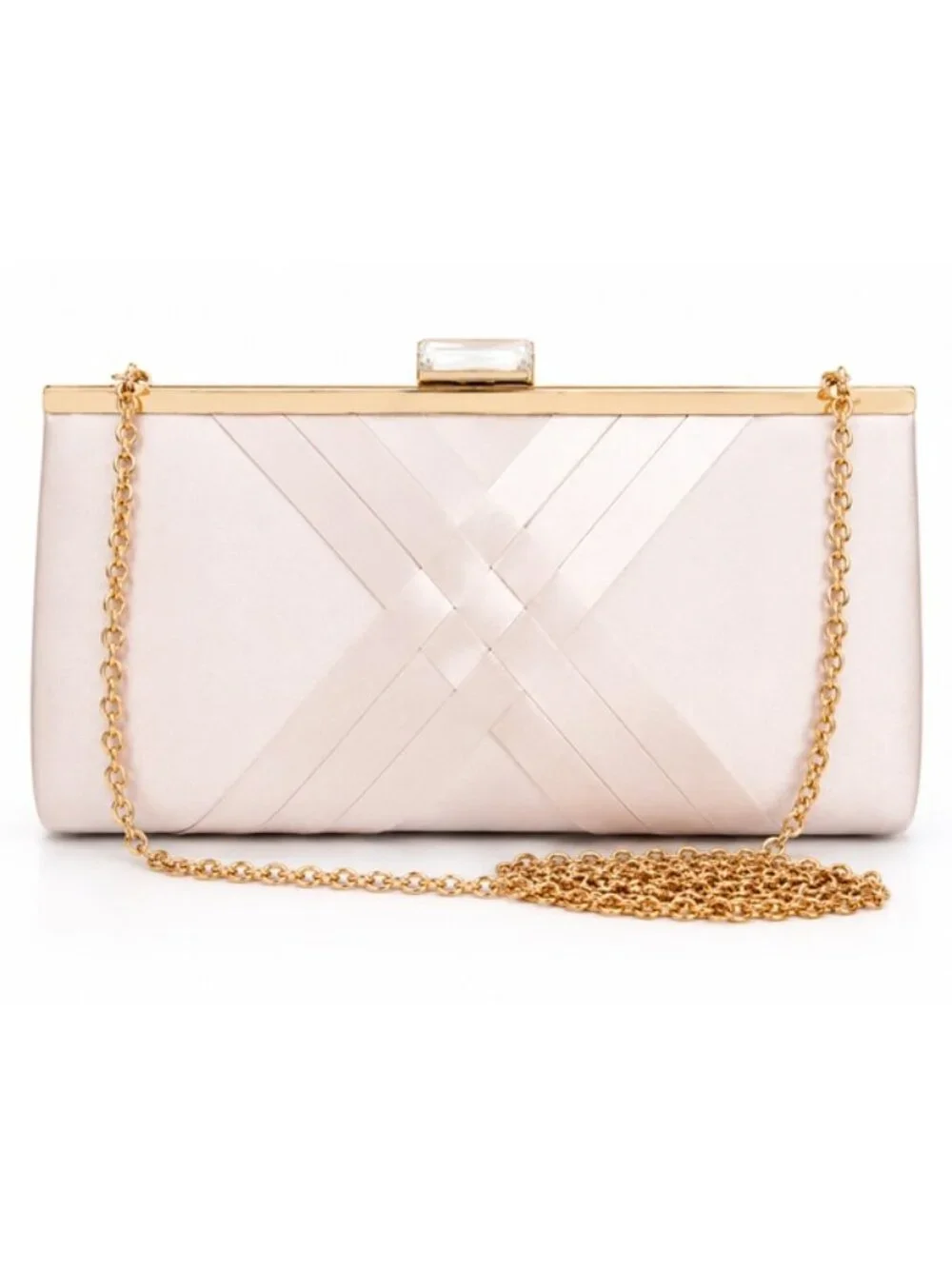 I.N.C. International Concepts Kelsie Satin Clutch Gold Chain Beige Blush Nude